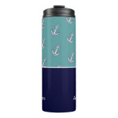 Custom Nautic Anchor Bad Aquamarin Navy Blue Thermosbecher (Vorderseite)