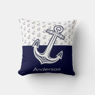 Custom Nautic Anchor Bad Navy Blue Kissen