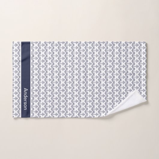 Custom Nautic Anchor Bad Navy Blue Streifen Badhandtuch Set (Handtuch)