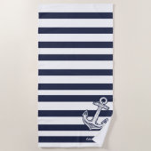 Custom Nautic Anchor Bad Navy Blue Streifen Strandtuch (Vorderseite)