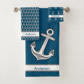 Custom Nautic Anchor Bad Ocean Grau Weiß Badhandtuch Set (Insitu)