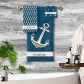 Custom Nautic Anchor Bad Ocean Grau Weiß Badhandtuch Set