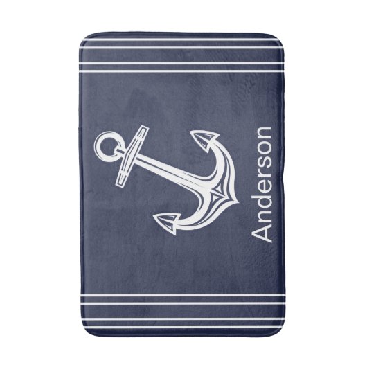 Custom Nautic Anchor Bad Ocean Navy Blau Badematte (Vorderseite Vertikal)