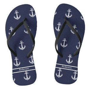 Custom Nautic Anchor Bad Ocean Navy Blau Badesandalen