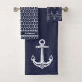Custom Nautic Anchor Bad Ocean Navy Blau Badhandtuch Set (Insitu)