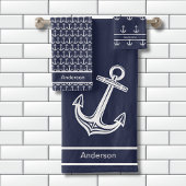 Custom Nautic Anchor Bad Ocean Navy Blau Badhandtuch Set