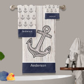 Custom Nautic Anchor Bad Ocean Navy Blau Badhandtuch Set
