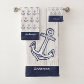 Custom Nautic Anchor Bad Ocean Navy Blau Badhandtuch Set (Insitu)