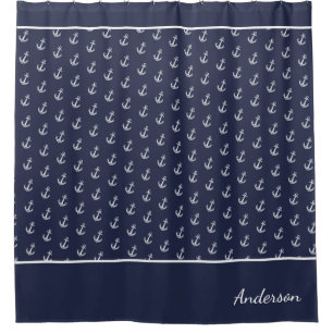 Custom Nautic Anchor Bad Ocean Navy Blau Duschvorhang