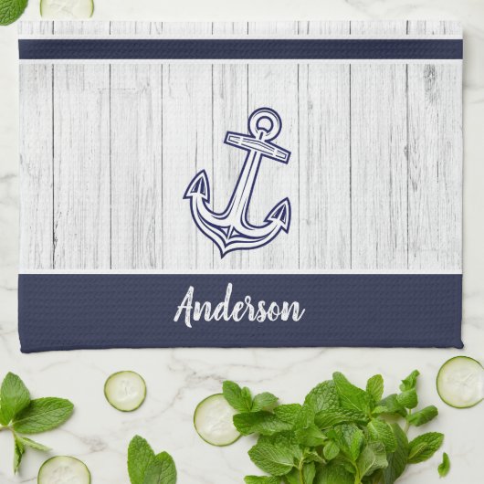 Custom Nautic Anchor Bad Ocean Navy Blau Geschirrtuch (Gefaltet)