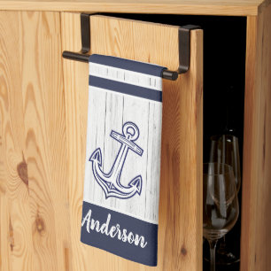 Custom Nautic Anchor Bad Ocean Navy Blau  Geschirrtuch