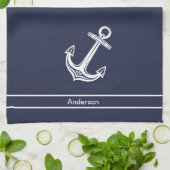 Custom Nautic Anchor Bad Ocean Navy Blau Geschirrtuch (Gefaltet)
