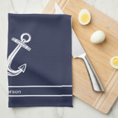 Custom Nautic Anchor Bad Ocean Navy Blau Geschirrtuch (Viertel Falte)
