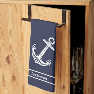 Custom Nautic Anchor Bad Ocean Navy Blau Geschirrtuch