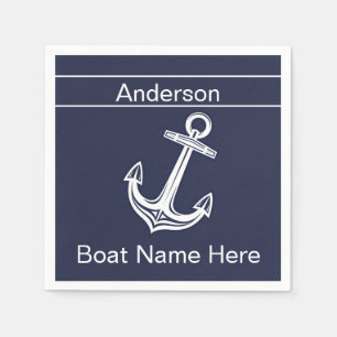Custom Nautic Anchor Bad Ocean Navy Blau Serviette