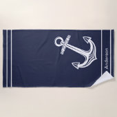 Custom Nautic Anchor Bad Ocean Navy Blau Strandtuch (Vorderseite)