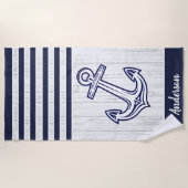 Custom Nautic Anchor Bad Ocean Navy Blau Strandtuch (Vorderseite)