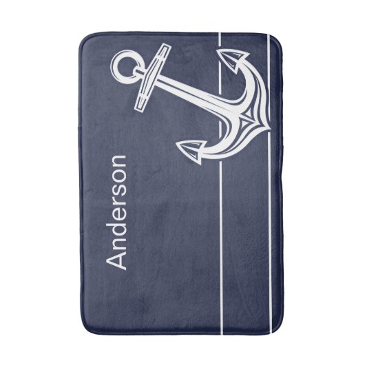 Custom Nautic Anchor Bad Ocean Navy Blue B Badematte (Vorderseite Vertikal)