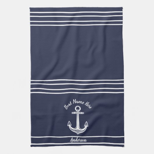 Custom Nautic Anchor Bad Ocean Navy Blue B Geschirrtuch (Vertikal)