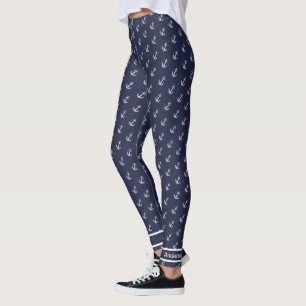 Custom Nautic Anchor Bad Ocean Navy Blue L Leggings