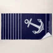 Custom Nautic Anchor Badezimmer Navy Blue Beach Strandtuch (Vorderseite)