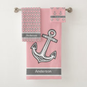 Custom Nautic Anchor Badezimmer Pink Grau Weiß Badhandtuch Set (Insitu)