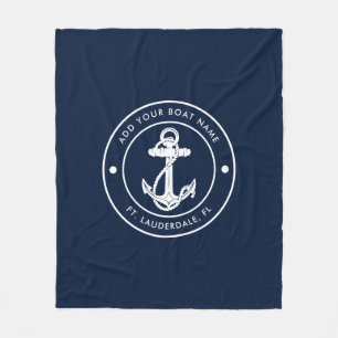 Custom Nautic Anchor Boat Name Navy Blue Boote Fleecedecke