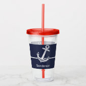 Custom Nautic Anchor Ocean Navy Blue Acryltrinkbecher (Vorderseite)