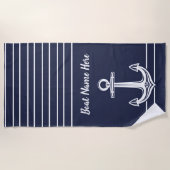 Custom Nautic Anchor Ocean Navy Blue Beach Towe Strandtuch (Vorderseite)