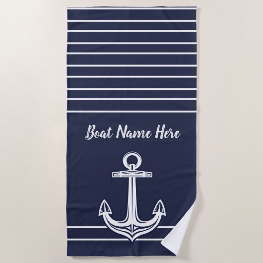 Custom Nautic Anchor Ocean Navy Blue Beach Towe Strandtuch (Vorderseite)