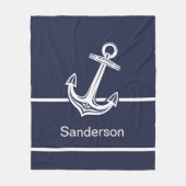 Custom Nautic Anchor Ocean Navy Blue Fleecedecke (Vorderseite)