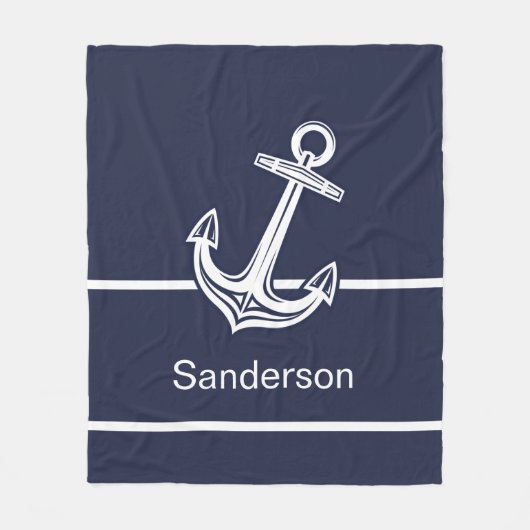 Custom Nautic Anchor Ocean Navy Blue Fleecedecke (Vorderseite)