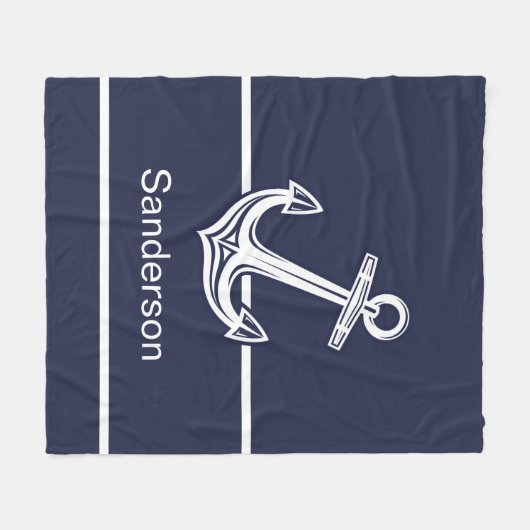 Custom Nautic Anchor Ocean Navy Blue Fleecedecke (Vorderseite (Horizontal))