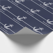 Custom Nautic Anchor Ocean Navy Blue Geschenkpapier (Ecke)