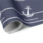 Custom Nautic Anchor Ocean Navy Blue Geschenkpapier (Rolleneckpunkt)