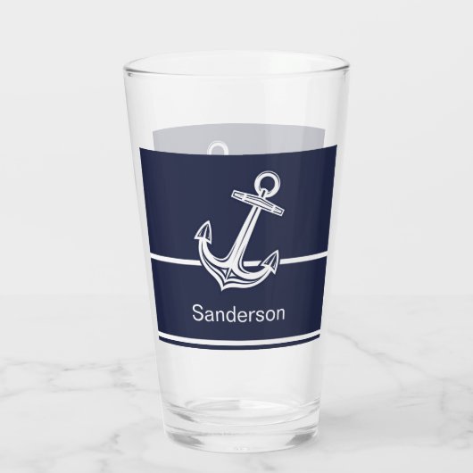Custom Nautic Anchor Ocean Navy Blue Glas (Rückseite)