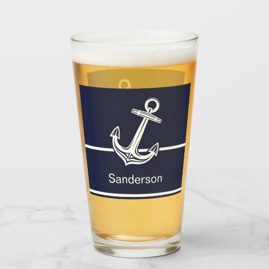 Custom Nautic Anchor Ocean Navy Blue Glas (Rückseite (gefüllt))