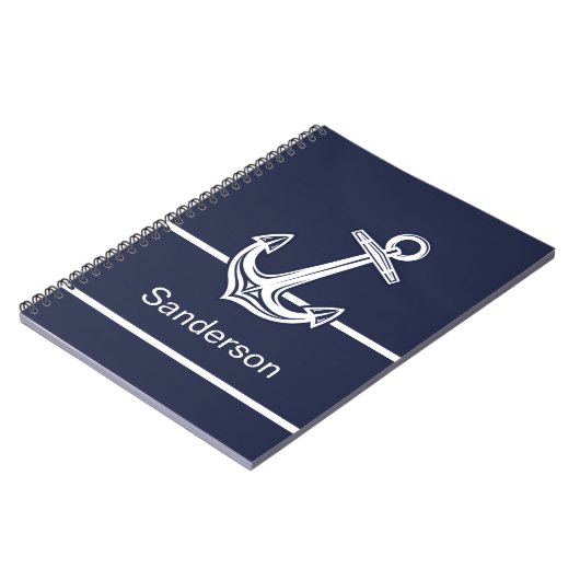 Custom Nautic Anchor Ocean Navy Blue Notizblock (Linke Seite)