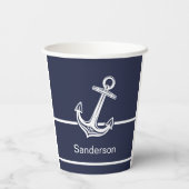 Custom Nautic Anchor Ocean Navy Blue Pappbecher (Rückseite)