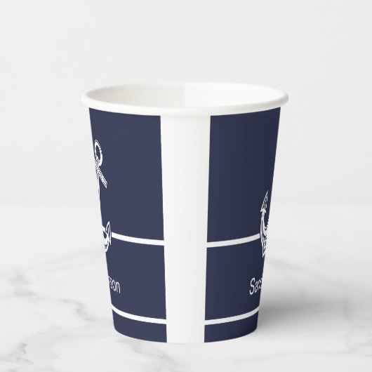 Custom Nautic Anchor Ocean Navy Blue Pappbecher (Links)