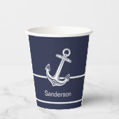 Custom Nautic Anchor Ocean Navy Blue Pappbecher (Vorderseite)