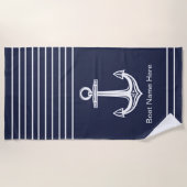 Custom Nautic Anchor Ocean Navy Blue Strandtuch (Vorderseite)