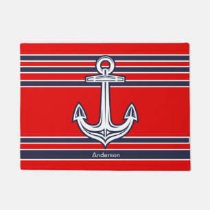 Custom Nautic Anchor Red Navy Blue Fußmatte