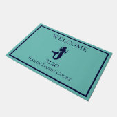 Custom Nautic Aquamarin Navy Blue Mermaid Doormat Fußmatte (Schrägansicht)