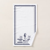 Custom Nautic Bad Ocean Navy Blau Weiß Badhandtuch Set (Handtuch)