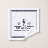 Custom Nautic Bad Ocean Navy Blau Weiß Badhandtuch Set (Waschlappen)