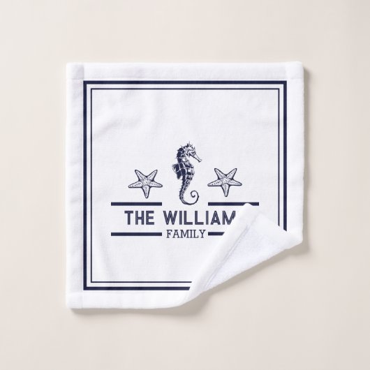 Custom Nautic Bad Ocean Navy Blau Weiß Badhandtuch Set (Waschlappen)