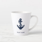 Custom Nautic Boat Name Navy Blue Anchor Milchtasse (Rechts)