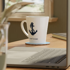 Custom Nautic Boat Name Navy Blue Anchor Milchtasse