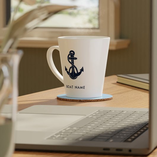 Custom Nautic Boat Name Navy Blue Anchor Milchtasse